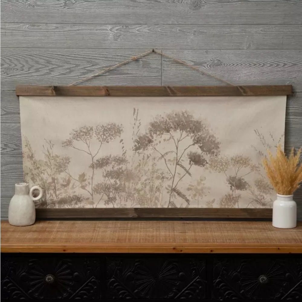 Rustic Floral Canvas Wall Art in Cream and Brown